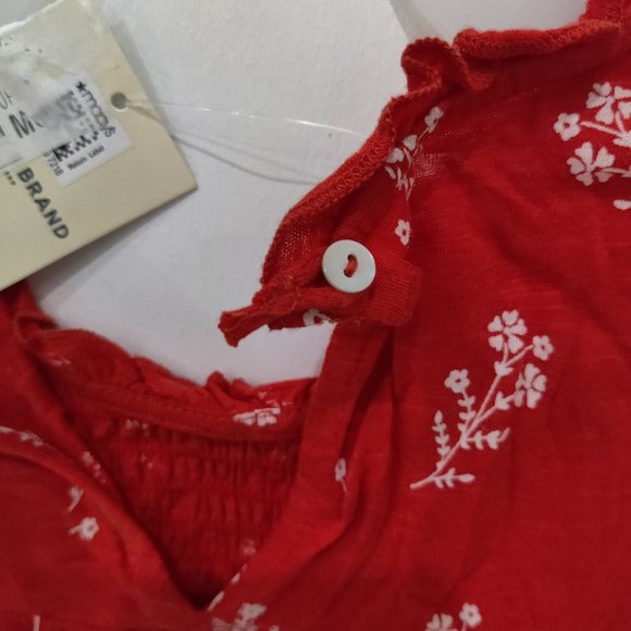 DEFECT Lucky Brand Women's Puff Sleeve Crew Neck Printed Top Red Size M $50 A415 - Picture 3 of 3